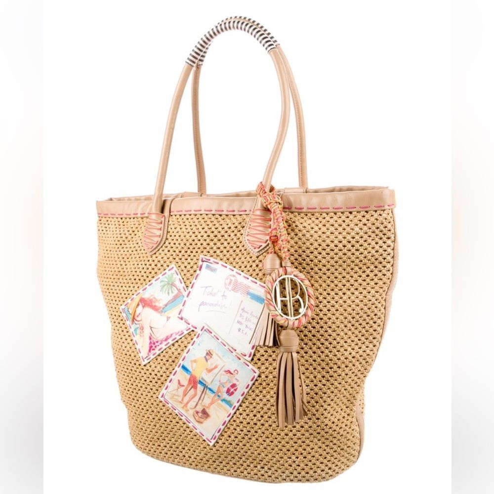 henri bendel Brown Woven Tote with Colorful Beach Patch Accents - Picture 13 of 15